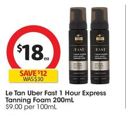 Le Tan - Uber Fast 1 Hour Express Tanning Foam 200ml offers at $19.26 in Coles