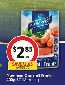 Plumrose - Cocktail Franks 400g offers at $2.85 in Coles