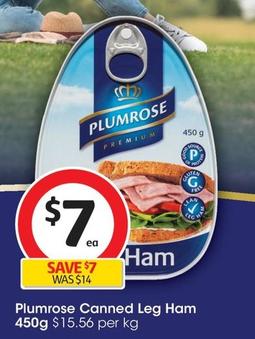 Plumrose - Canned Leg Ham 450g offers at $7 in Coles
