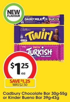 Cadbury -  Chocolate Bar 30g-55g offers at $1.25 in Coles