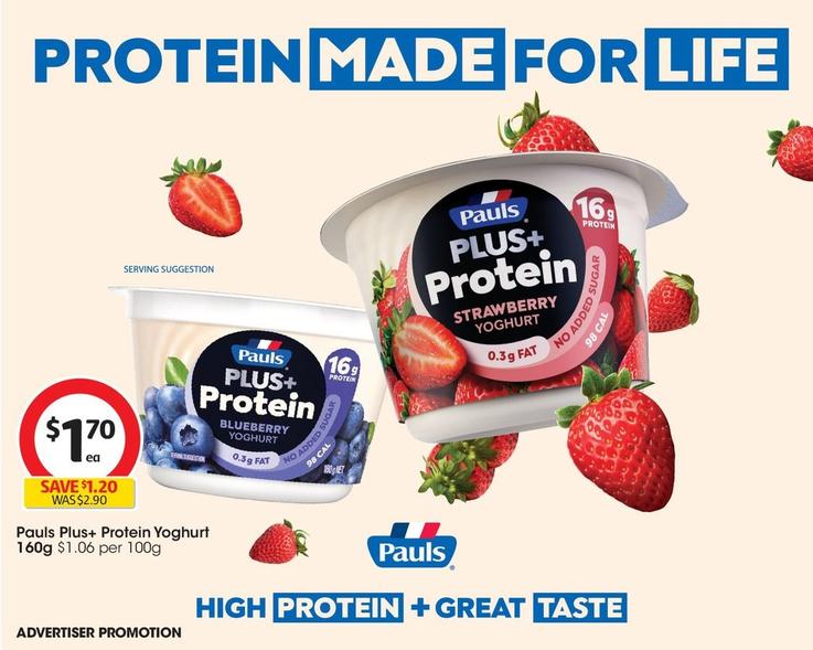 Pauls - Plus+ Protein Yoghurt 160g offers at $1.7 in Coles