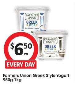 Farmers Union - Greek Style Yogurt 950g-1kg offers at $6.5 in Coles