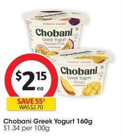 Chobani - Greek Yogurt 160g offers at $2.15 in Coles