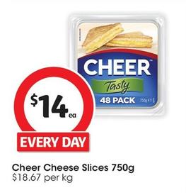 Cheer - Cheese Slices 750g offers at $14 in Coles