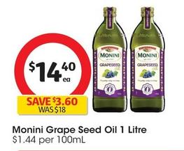 Monini - Grape Seed Oil 1 Litre offers at $14.4 in Coles
