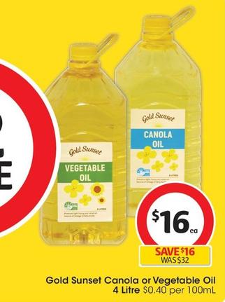 Gold Sunset - Canola Oil 4 Litre offers at $16 in Coles