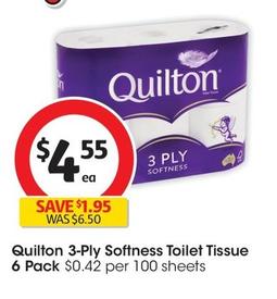 Quilton - 3-ply Softness Toilet Tissue 6 Pack offers at $4.55 in Coles