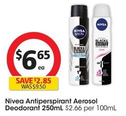 Nivea - Antiperspirant Aerosol Deodorant 250ml offers at $6.65 in Coles