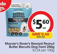 Mayver's - Rover's Reward Peanut Butter Biscuits Dog Treat 250g offers at $5.6 in Coles