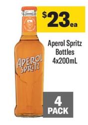Aperol - Spritz Bottles 4x200mL offers at $23 in Coles