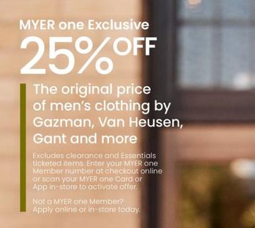Original Price of Men’s Clothing by Gazman, Van Heusen, Gant and More offers in Myer