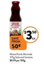 Masterfoods - Marinade 375g Selected Varieties offers at $3.5 in Foodworks