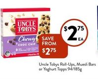 Uncle Tobys - Roll-Ups, Muesli Bars Or Yoghurt Topps 94/185g offers at $2.75 in Foodworks