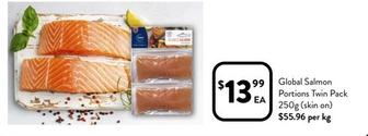 Global Seafoods - Salmon Portions Twin Pack 250g (skin On) offers at $13.99 in Foodworks