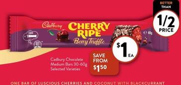 Cadbury - Chocolate Medium Bars 30-60g Selected Varieties offers at $1 in Foodworks