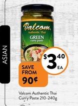 Valcom - Authentic Thai Curry Paste 210-240g offers at $3.4 in Foodworks