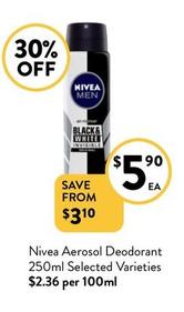Nivea - Aerosol Deodorant 250ml Selected Varieties offers at $5.9 in Foodworks