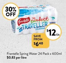 Frantelle - Spring Water 24 Pack X 600ml offers at $12 in Foodworks