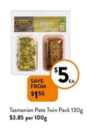 Tasmanian - Pate Twin Pack 130g offers at $5 in Foodworks