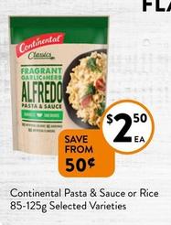 Continental - Pasta & Sauce Or Rice 85-125g Selected Varieties offers at $2.5 in Foodworks