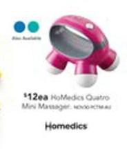 Homedics - Quatro Mini Handheld Vibration Massager offers at $12 in Harvey Norman