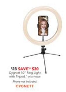 Cygnett - V-glamour 10-inch Ring Light With Desktop Tripod & Bluetooth Remote offers at $28 in Harvey Norman