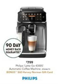Philips - Latte Go 4300s Fully Automatic Coffee Machine offers at $799 in Harvey Norman