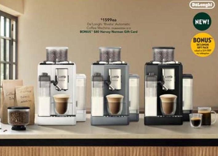 Delonghi - Rivelia Fully Automatic Coffee Machine Grey offers at $1599 in Harvey Norman