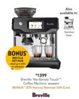Breville - Barista Touch Espresso Coffee Machine - Black Truffle offers at $1399 in Harvey Norman