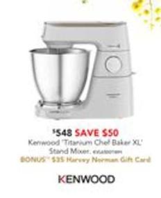 Kenwood - Titanium Chef Baker Xl Benchtop Mixer - White offers at $548 in Harvey Norman