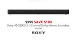 Sony - Ht-s2000 3.1 Channel Dolby Atmos Soundbar offers at $595 in Harvey Norman