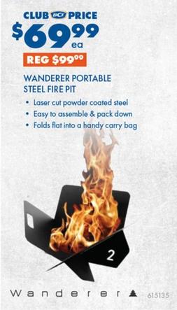 Wanderer - Portable Steel Fire Pit offers at $69.99 in BCF