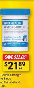 Inner Health - Restore Biotic 20 Capsules offers at $21.89 in Cincotta Chemist