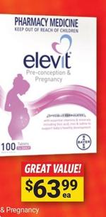 Elevit - Pre-conception & Pregnancy 100 Tablets offers at $63.99 in Cincotta Chemist