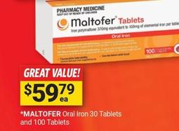 Maltofer - Oral Iron 100 Tablets offers at $59.79 in Cincotta Chemist