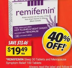 Remifemin - Menopause Symptom Relief 100 Tablets offers at $19.49 in Cincotta Chemist