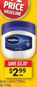 Vaseline - Original Petroleum Jelly 100g offers at $2.99 in Cincotta Chemist