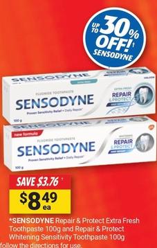 Sensodyne - Repair & Protect Extra Fresh Toothpaste 100g And Repair & Protect Whitening Sensitivity Toothpaste 100g offers at $8.49 in Cincotta Chemist