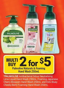 Palmolive - Antibacterial Odour Neutralising Lime Liquid Hand Wash 250ml, Foaming Japanese Cherry Blossom Hand Wash 250ml And Kids Bluey Cheeky Berry Foaming Hand Wash 250ml offers at $5 in Cincotta Chemist