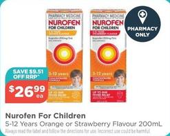 Nurofen - 5-12 Years Orange Or Strawberry Flavour 200ml offers at $26.99 in Your Local Pharmacy