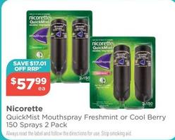Nicorette - Quickmist Mouthspray Freshmint Or Cool Berry 150 Sprays 2 Pack offers at $57.99 in Your Local Pharmacy