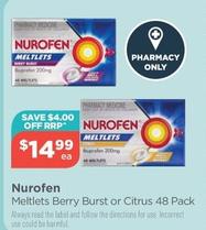 Nurofen - Meltlets Berry Burst Or Citrus 48 Pack offers at $14.99 in Your Local Pharmacy