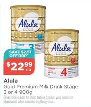 Alula - Gold Premium Milk Drink Stage 3 Or 4 900g offers at $22.99 in Your Local Pharmacy