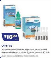 Optive - Advanced Lubricant Eye Drops 15ml Or Advanced Preservative Free Lubricant Eye Drops 0.4ml30 Vials offers at $16.99 in Health Save
