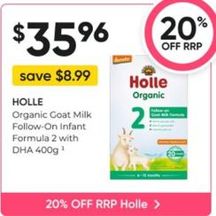Holle - Organic Goat Milk Follow-on Infant Formula 2 With Dha 400g offers at $35.96 in Super Pharmacy