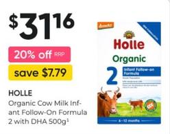 Holle - Organic Cow Milk Inf- Ant Follow-on Formula 2 With Dha 500g offers at $31.16 in Super Pharmacy