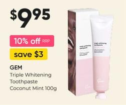 Gem - Triple Whitening Toothpaste Coconut Mint 100g offers at $9.95 in Super Pharmacy