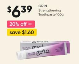Grin - Strengthening Toothpaste 100g offers at $6.39 in Super Pharmacy