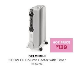 Delonghi - 1500w Oil Column Heater With Timer offers at $139 in Bing Lee
