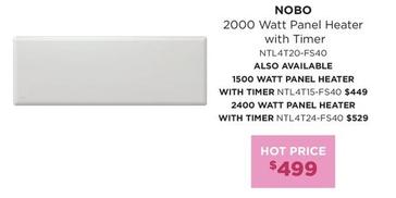 Nobo - 2000 Watt Panel Heater With Timer offers at $499 in Bing Lee